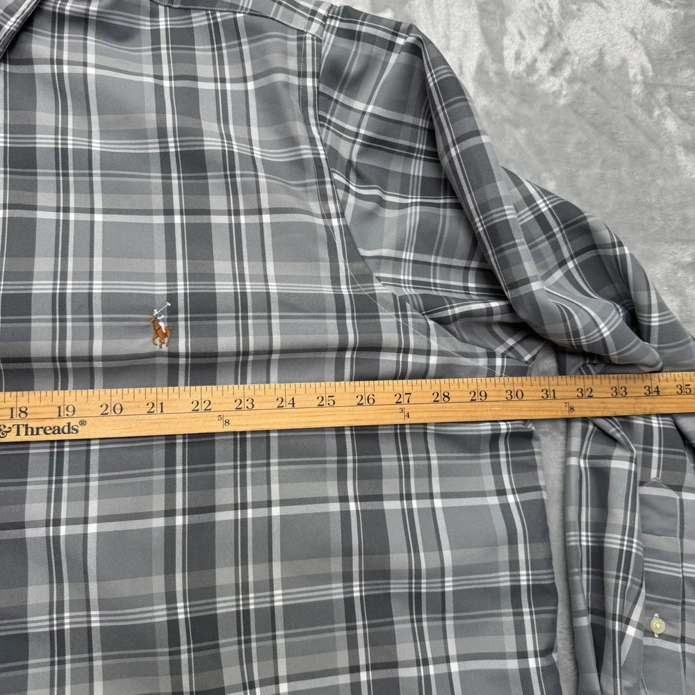 Polo Ralph Lauren Button Down Shirt Mens 2XB Gray Plaid Performance Long Sleeve - Picture 5 of 11